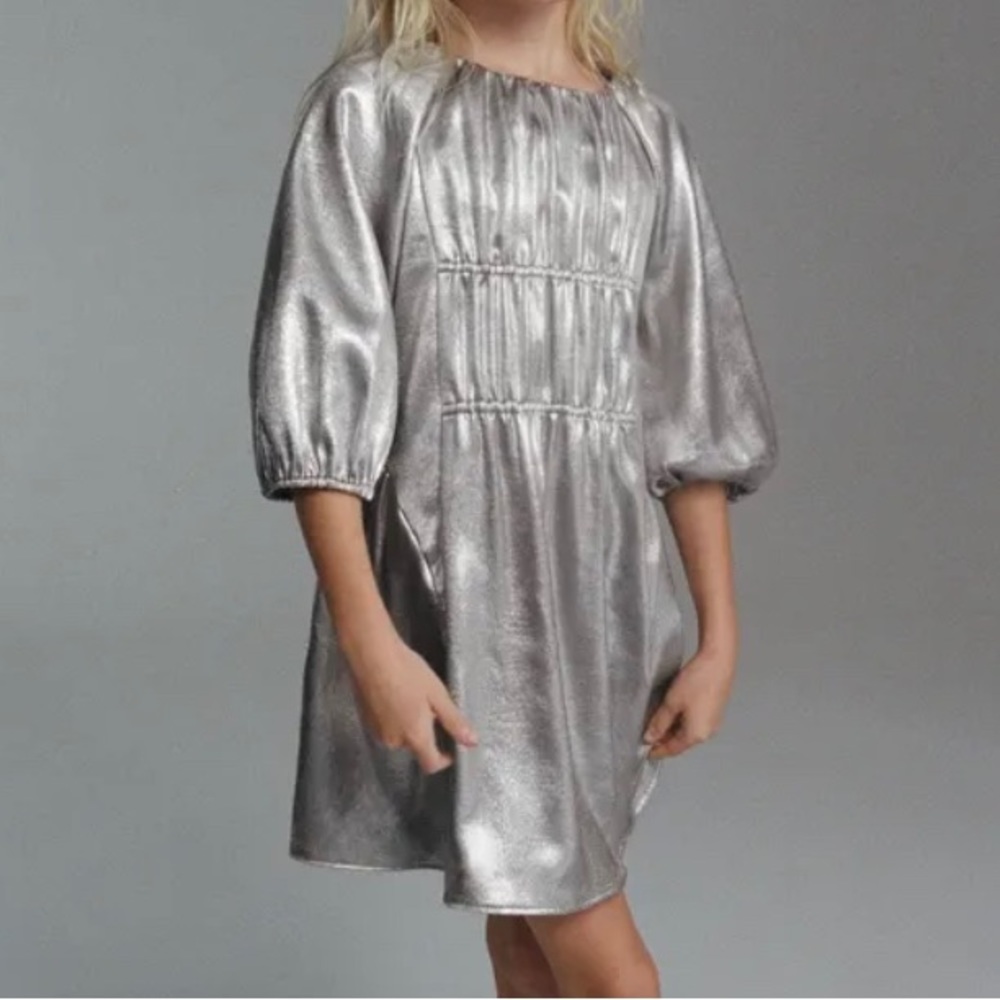 ZARA KIDS METALLIC SEAM DETAIL RUCHED DRESS